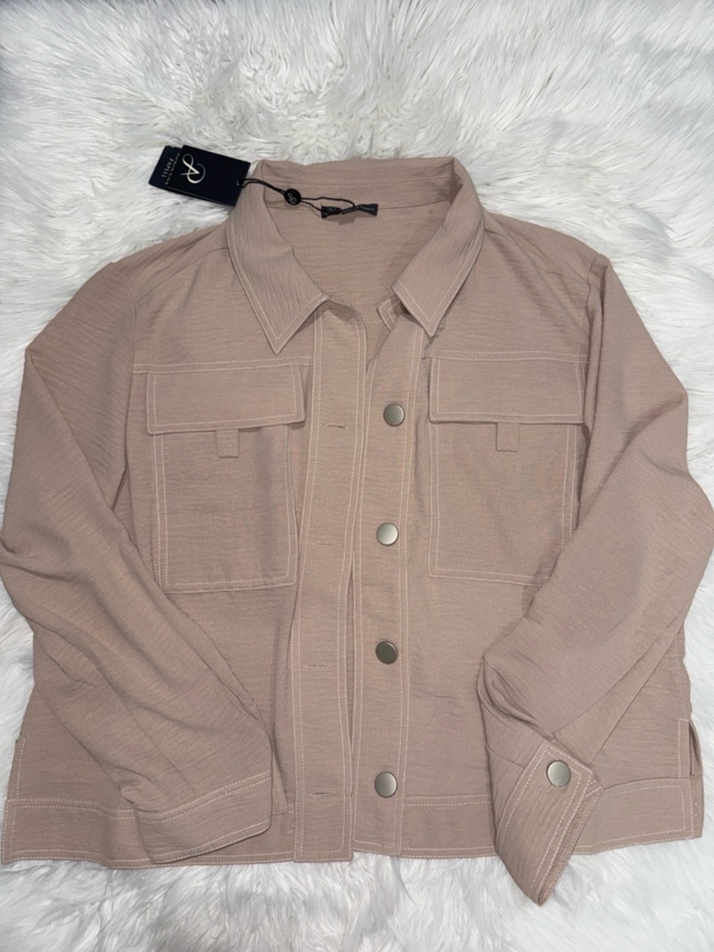 Adrianna Papell Neutral Taupe 3/4 Blouse